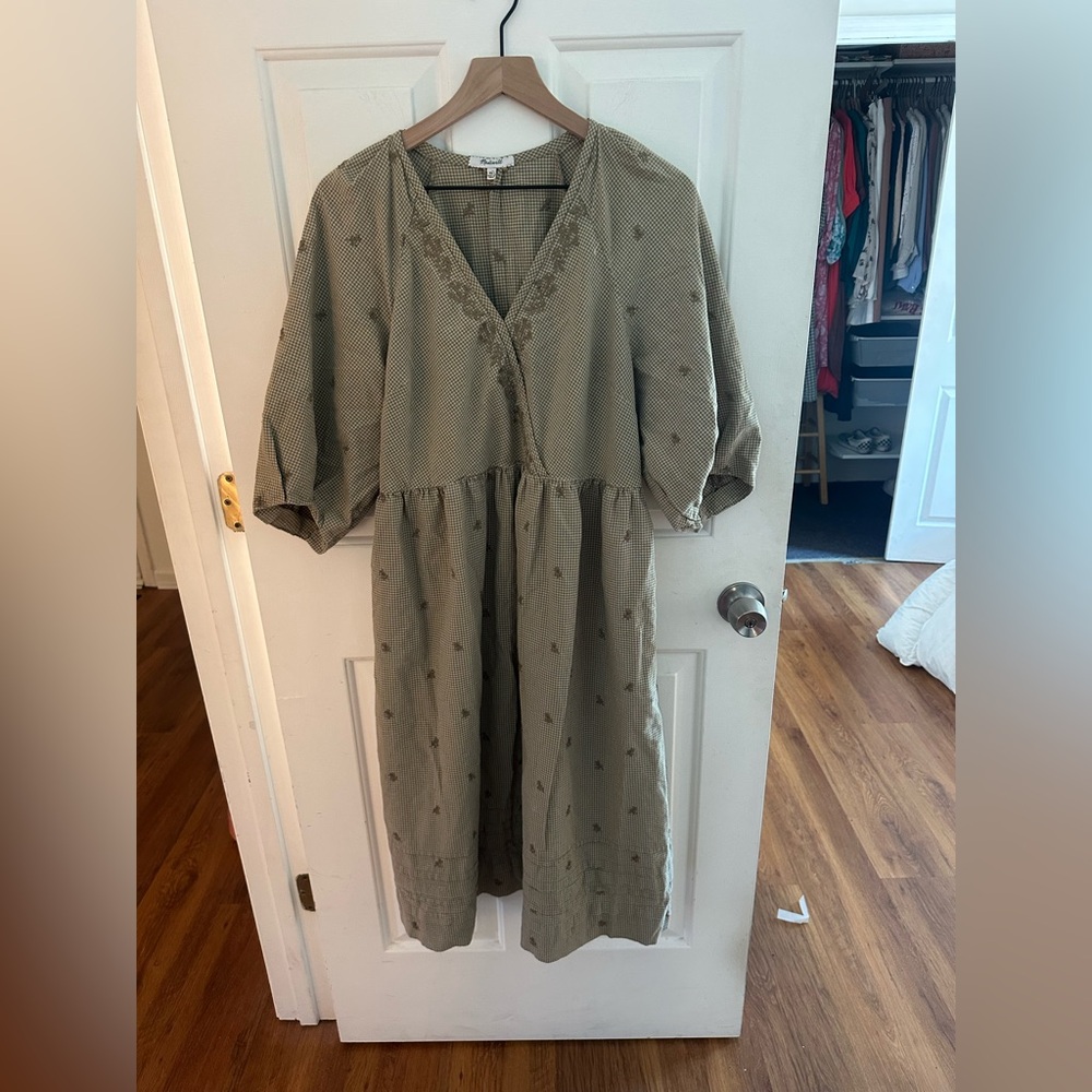 Madewell Olive Green Embroidered Dress